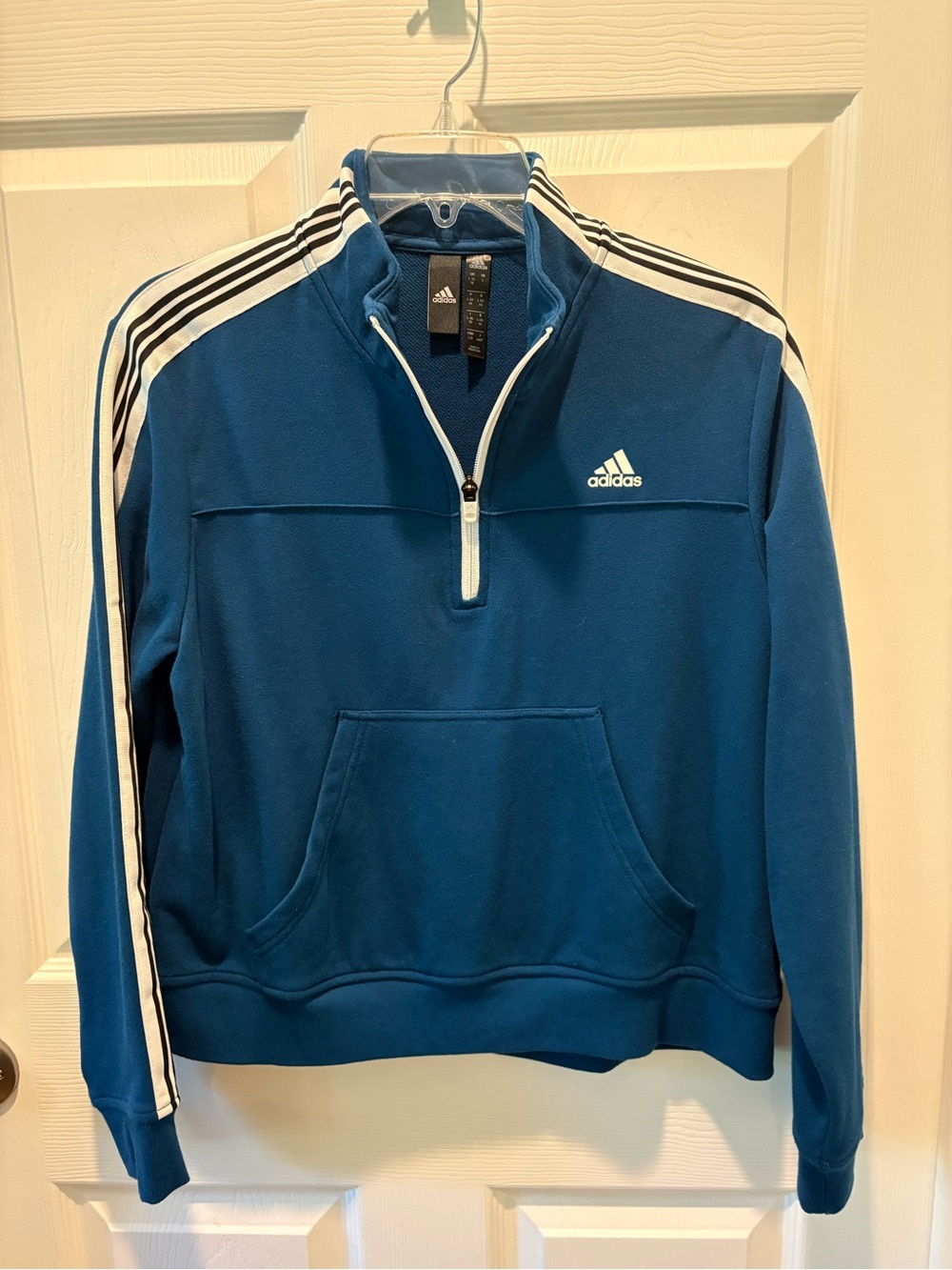Adidas Women’s 3-Stripes Quarter-Zip Pullover Sweatshirt – Large